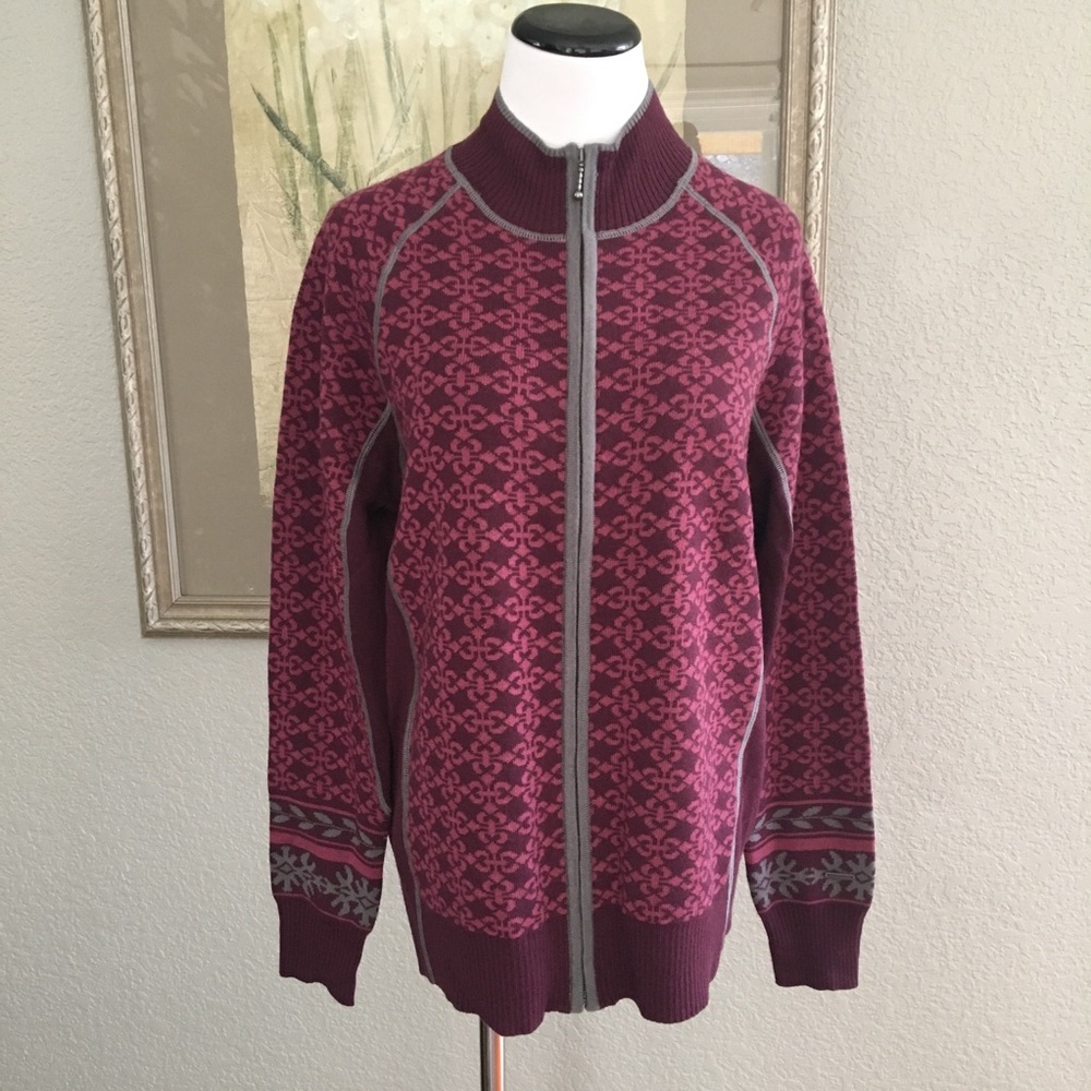 Cabela’s Mineral Red Jacquard Zip Up Sweater Large